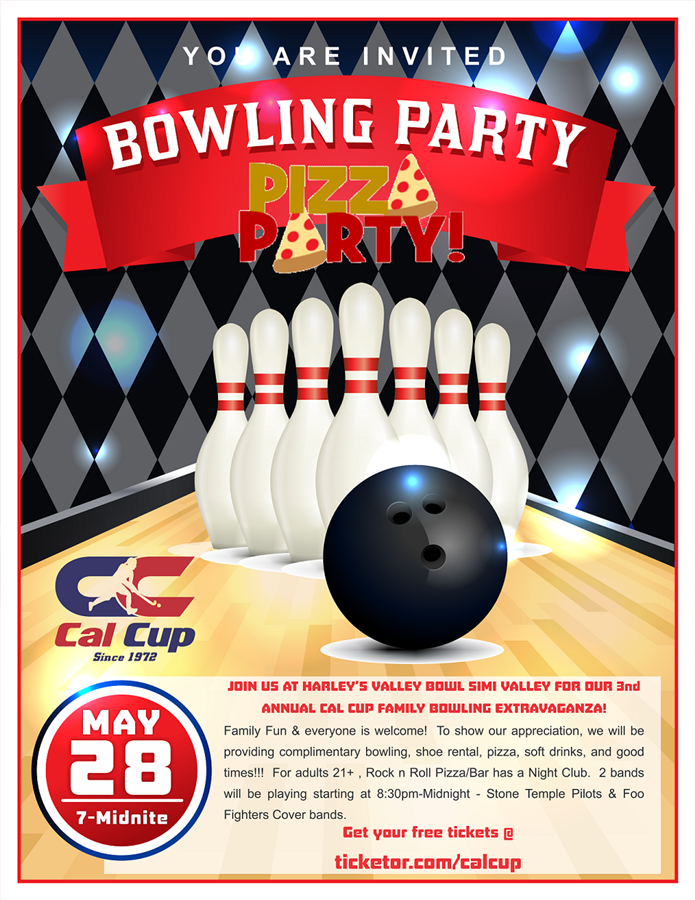Get Information and buy tickets to CAL CUP 3rd ANNUAL ROCK N BOWL PARTY Start Times 7:00pm & 8:30pm on California Cup International Field Hockey Tournament