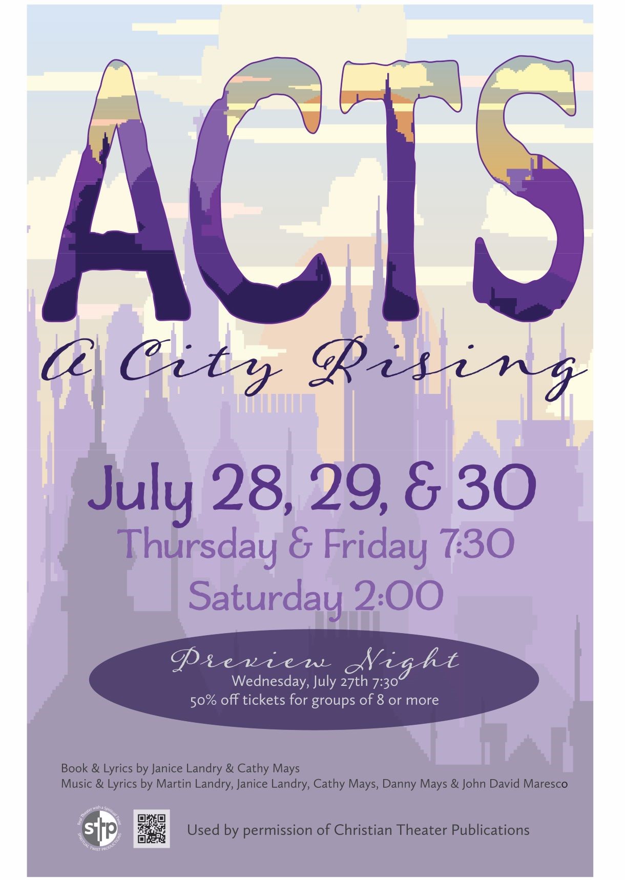 Acts, A City Rising Saturday, July 30, 2022 @ 2:00 PM on Jul 30, 14:00@Spiritual Twist Productions - Pick a seat, Buy tickets and Get information on Spiritual Twist Productions tickets.spiritualtwist.com