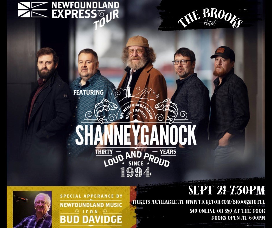 Obtenga información y compre entradas paraShanneyganock - Newfoundland Express Tour Live at the Brooks Hotel on sep. 21, 19:30 @Brooks Hotel | Brooks Hotel