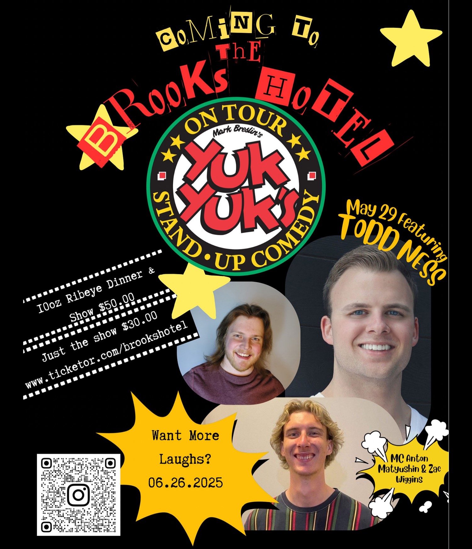 Get information & buy tickets to Yuk Yuks live at The Brooks Hotel Show starts at 7pm. Must be 18 or over on May 29, 19:00 @Brooks Hotel | Brooks Hotel