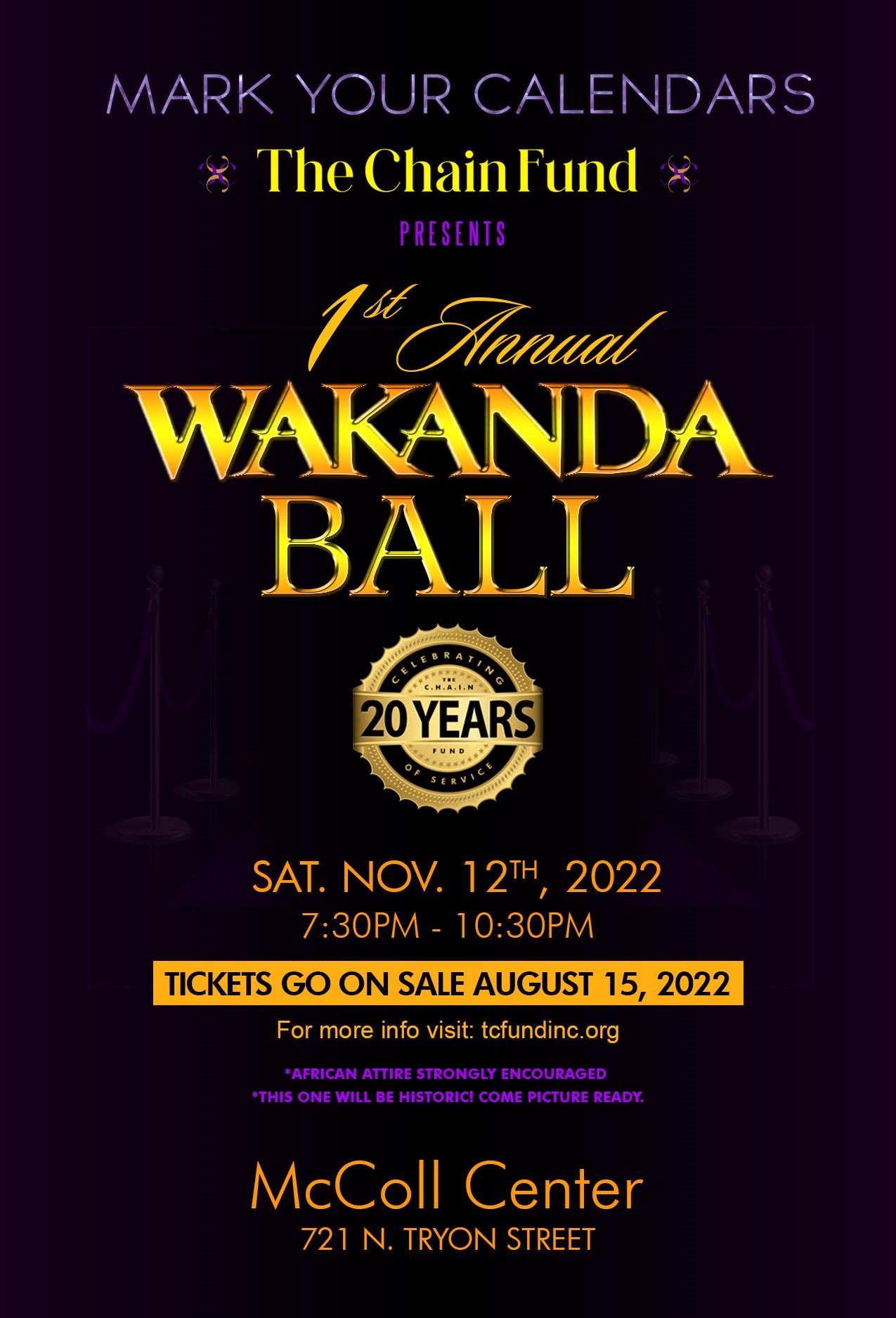 WakandaForeverBall  on Nov 12, 19:30@McColl Center - Compra entradas y obtén información entcfundinc.org 