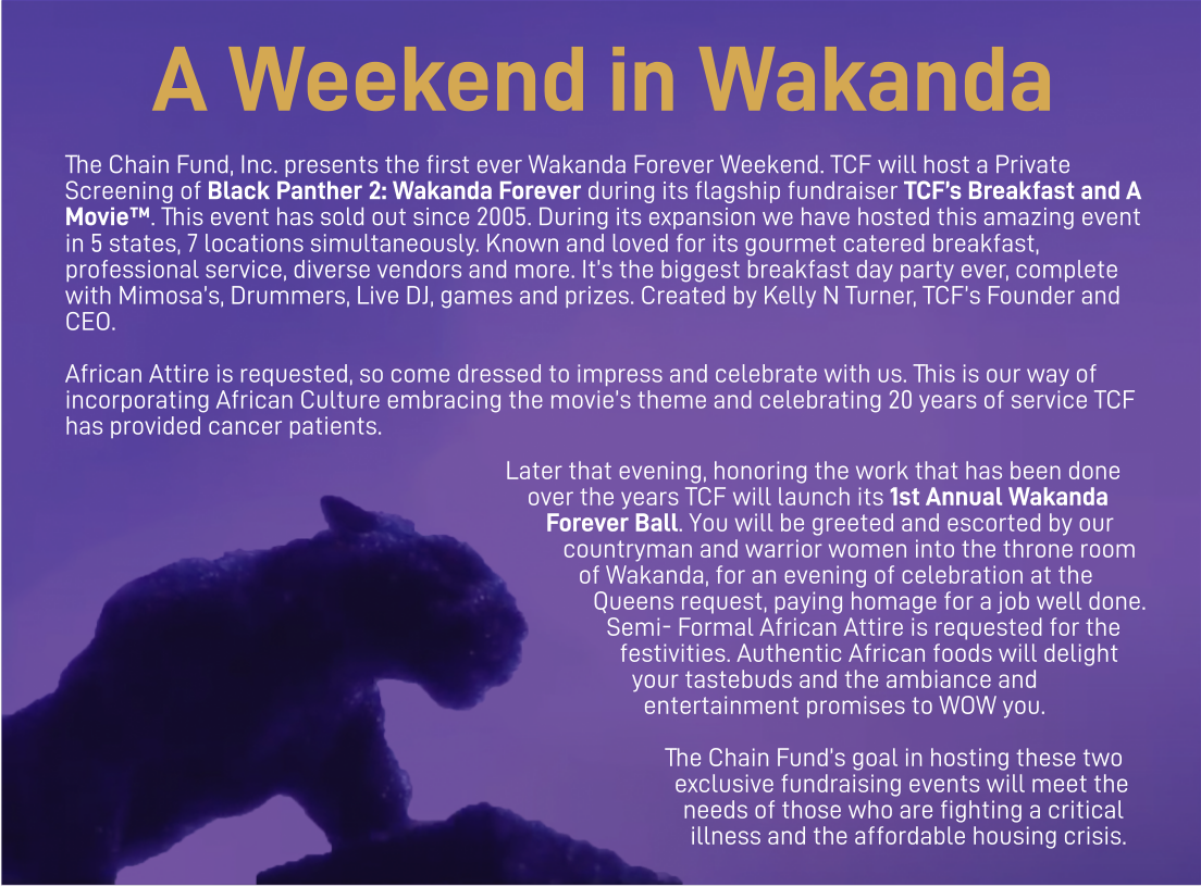 TCF's Wakanda Forever Ball Celebrating 20 years of Service to others on nov. 12, 18:30@McColl Center - Buy tickets and Get information on tcfundinc.org 