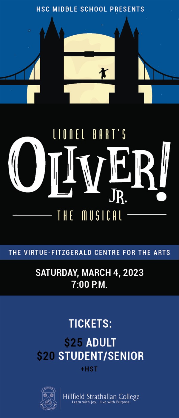 Get Information and buy tickets to Oliver! Jr. The Musical HSC Middle School Presents on Hillfield Strathallan College Ticketor
