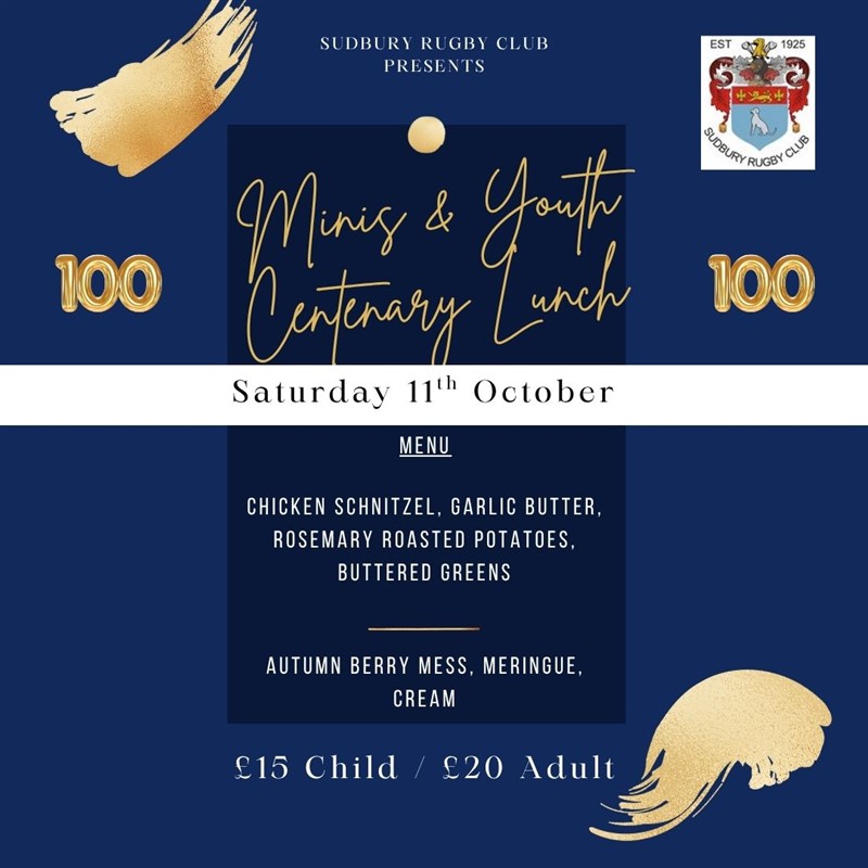 Get Information and buy tickets to Minis & Youth Centenary Birthday Lunch  on Sudbury RFC