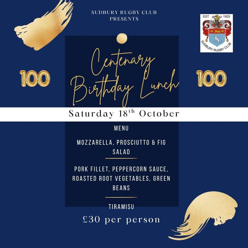 Get Information and buy tickets to Centenary Birthday Lunch Club Lunch on Sudbury RFC