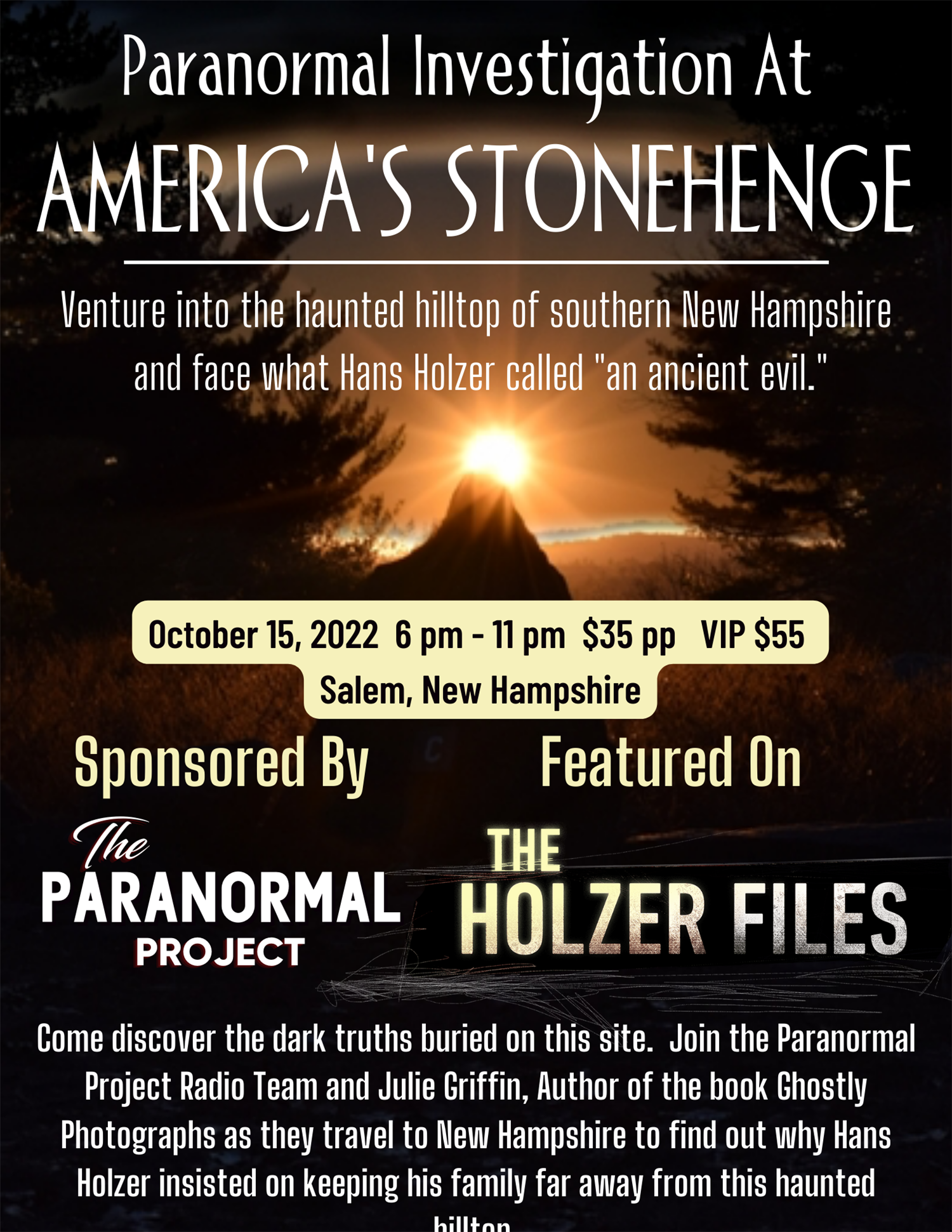 Investigate America's Stonehenge As Seen On The Holzer Files on Oct 15, 18:00@America's Stonehenge - Buy tickets and Get information on Thriller Events thriller.events