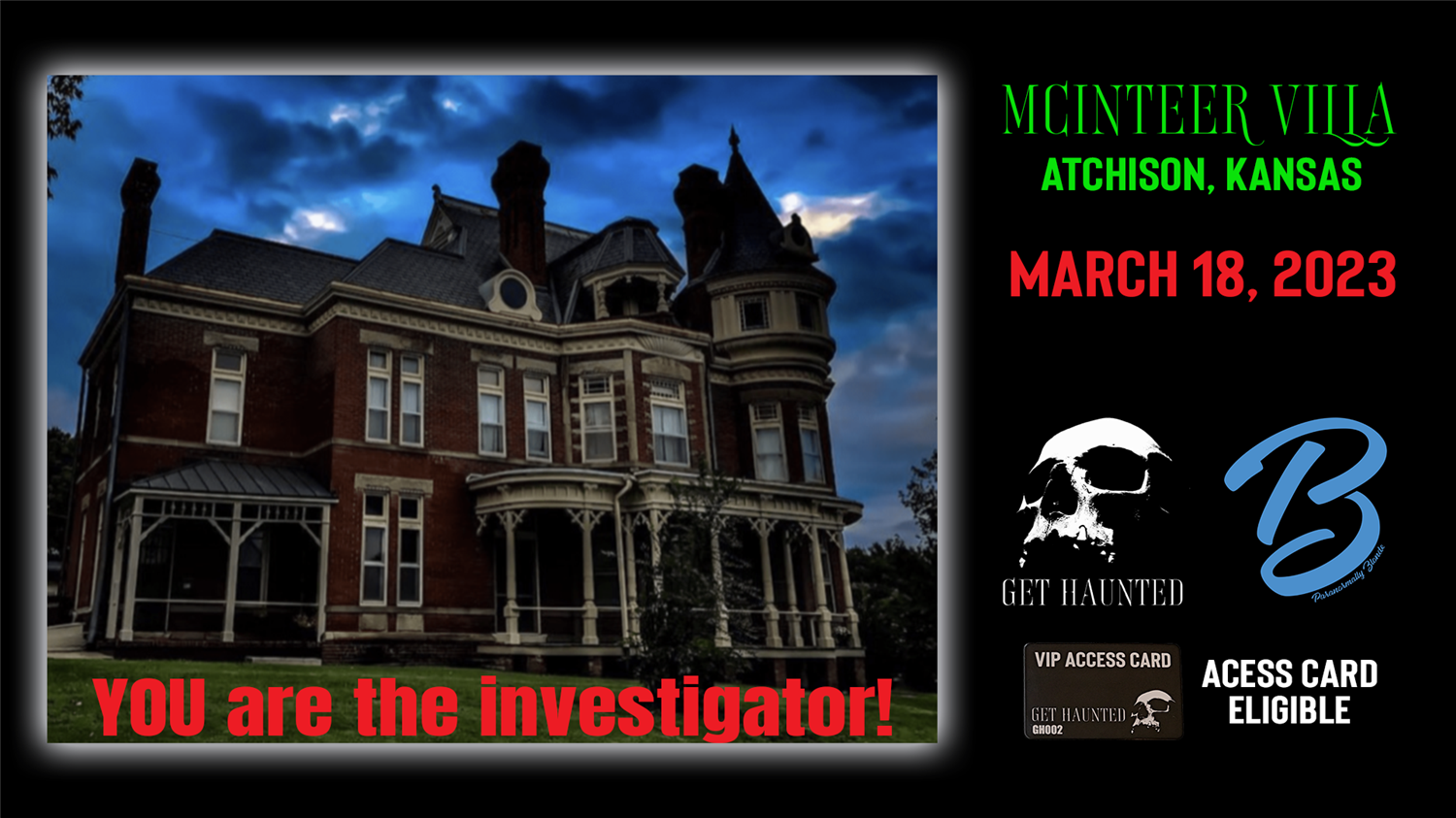 Copy:McInteer Villa - Paranormal Experience  on Mar 25, 19:30@1889 McInteer Villa - Buy tickets and Get information on Thriller Events thriller.events