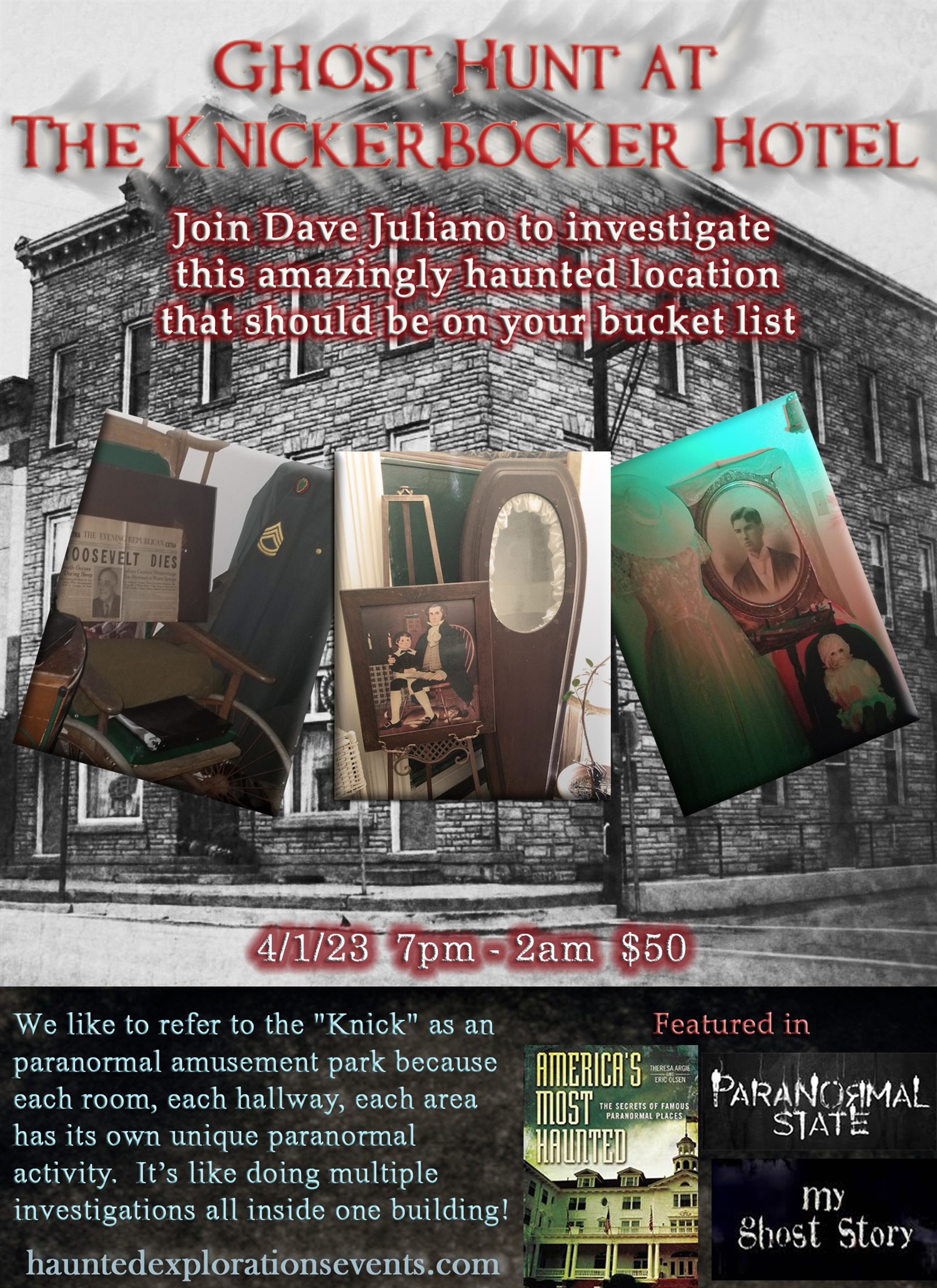 Investigate The Knickerbocker Hotel with Dave Juliano on Apr 01, 19:00@The Knickerbocker Hotel - Buy tickets and Get information on Thriller Events thriller.events