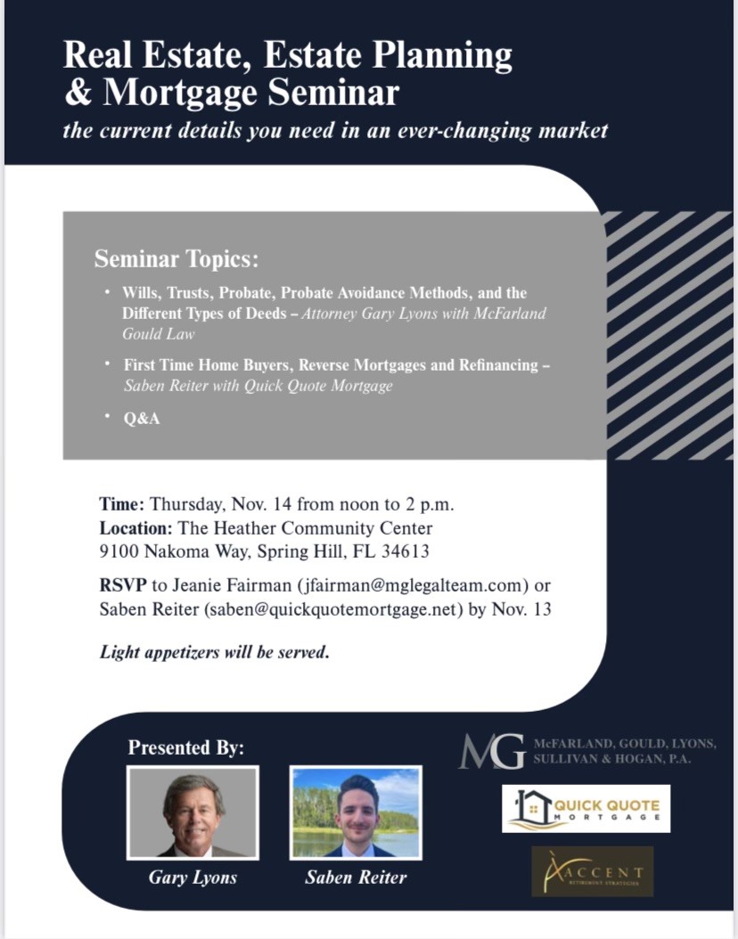 Obtenga información y compre entradas paraFREE: Real Estate, Estate Planning & Mortgage Seminar  on nov. 14, 12:00 @The Heather Community Center