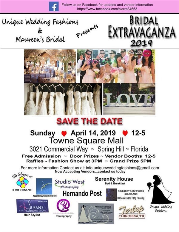 Get Information and buy tickets to Bridal Extravaganza 4/14/ 2019 FREE: Admission Unique Wedding Fashions Vendors Welcome on HernandoPost.com