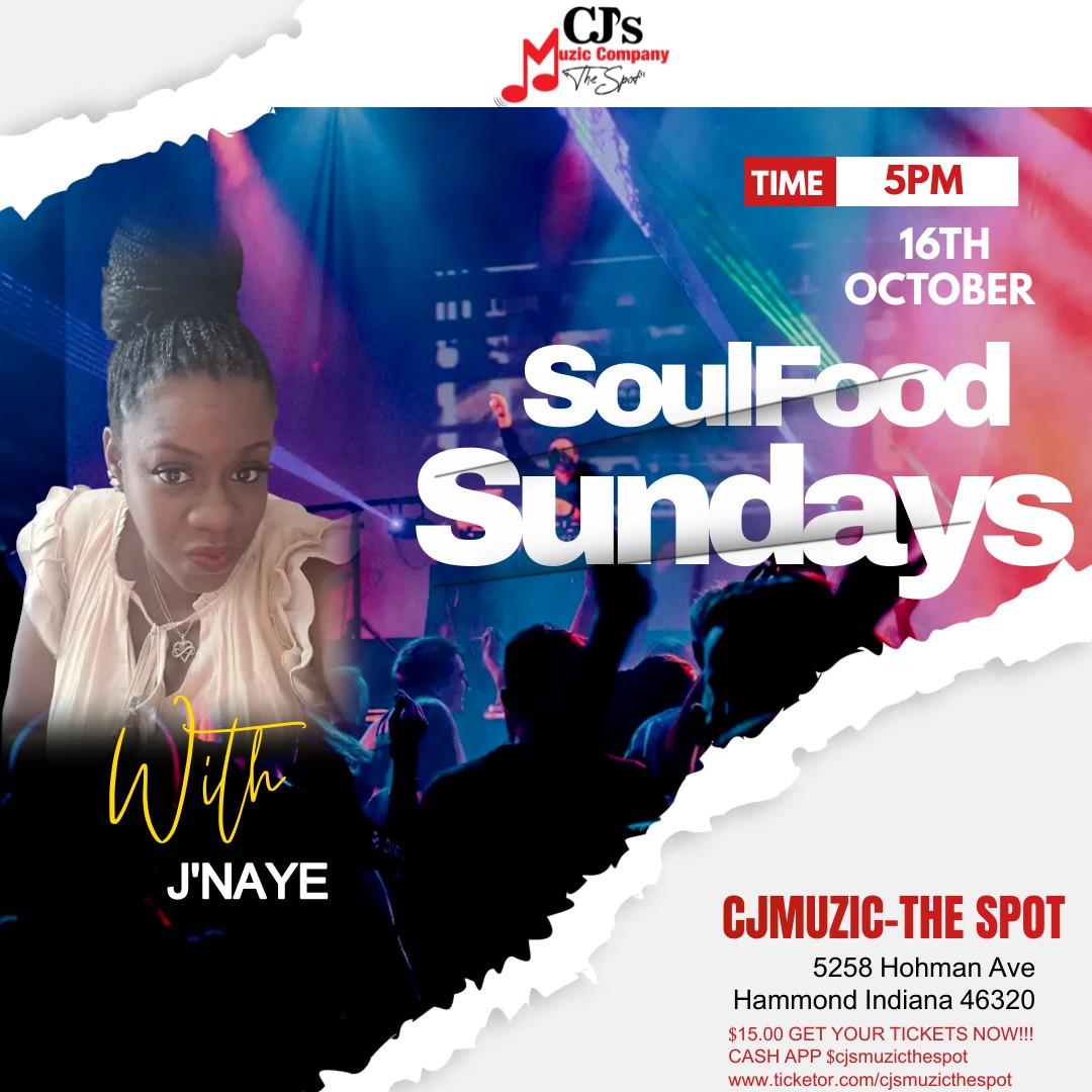 Soulfood Sundays  on oct. 16, 17:00@CJ's Muzic Company-The Spot LLC - Buy tickets and Get information on CJ'S Muzic The Spot LLC 