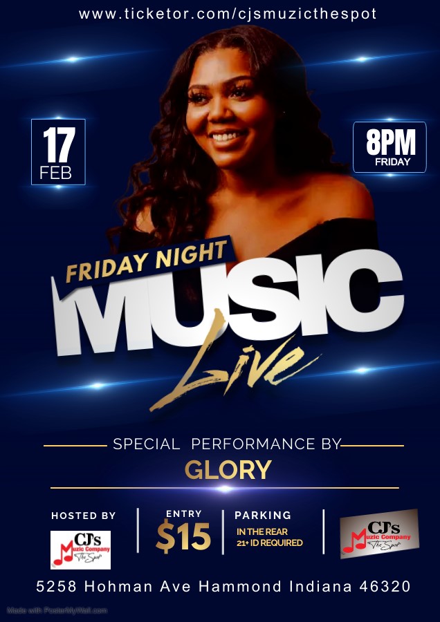 Live Music with Glory  on Feb 17, 20:00@CJ's Muzic Company-The Spot LLC - Buy tickets and Get information on CJ'S Muzic The Spot LLC 