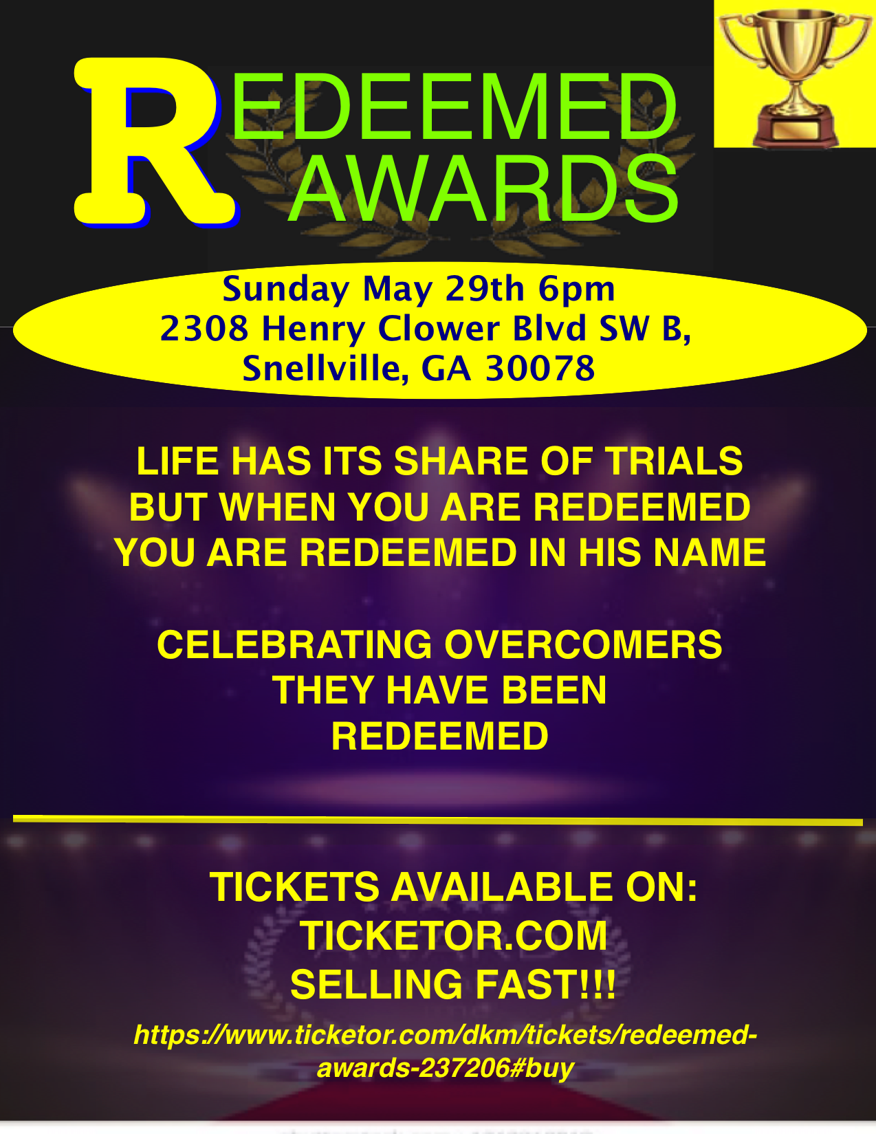 ReDeemed Awards WE are Overcomers on may. 29, 18:00@SENAY EVENT HALL - Buy tickets and Get information on DKM MEDIA & ASSOCIATES 