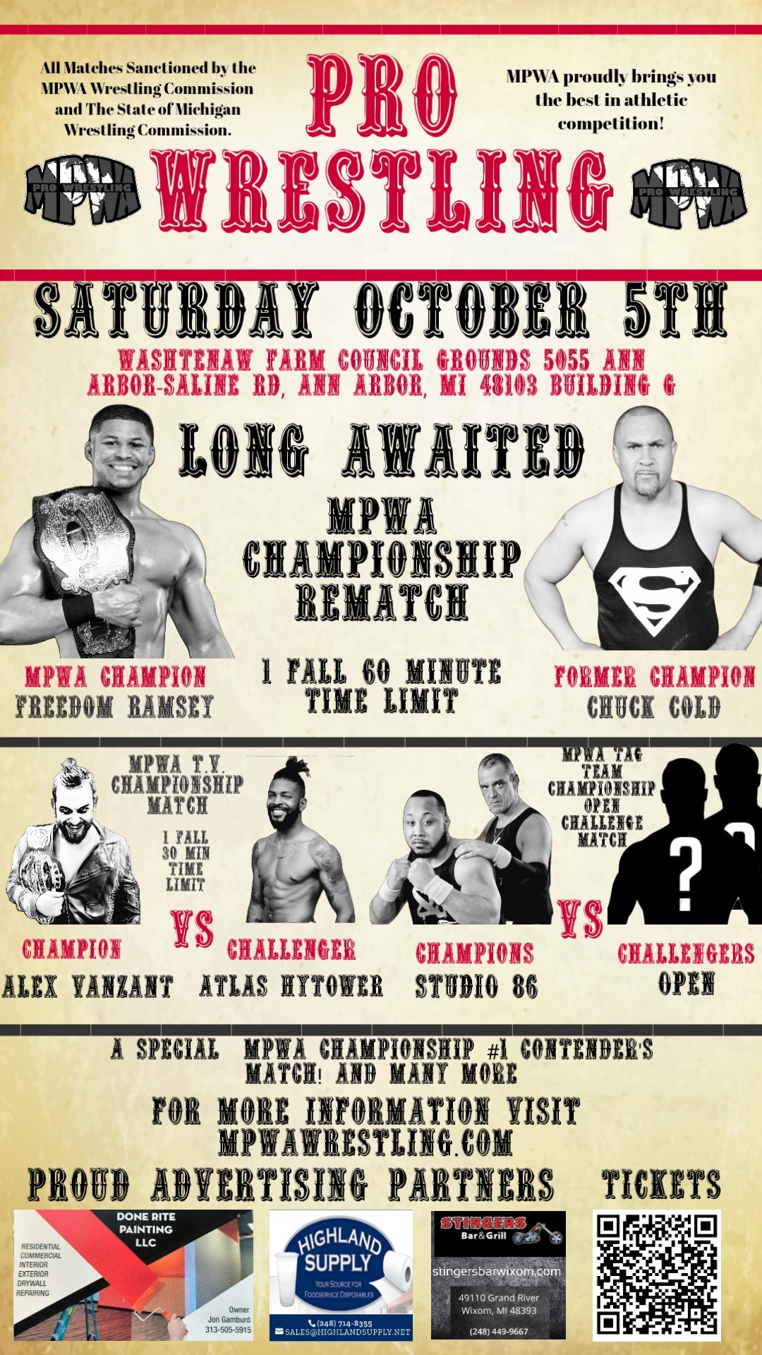 Collision October 5th  on Oct 05, 15:00@Washtenaw Event Center & Fairgrounds - Buy tickets and Get information on Midwest Pro Wrestling Alliance 