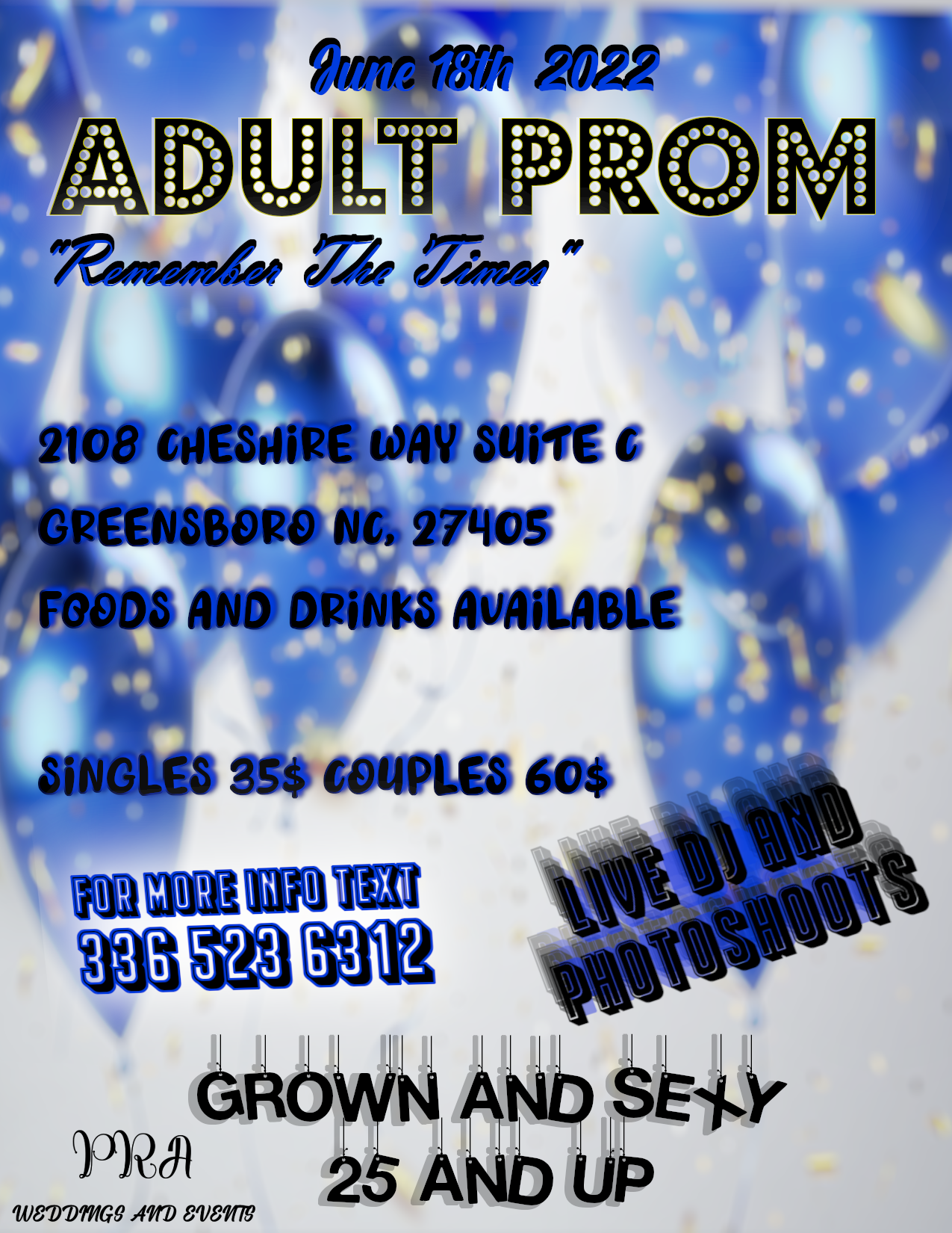 Adult Prom  on jun. 18, 19:00@PRA Weddings and Events Center - Buy tickets and Get information on PRA Events 