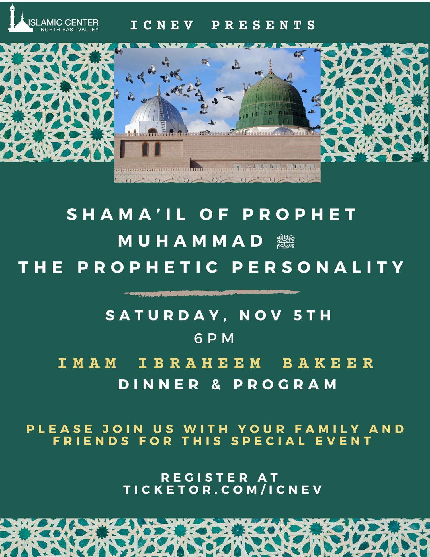 ICNEV October Community Dinner  on nov. 05, 18:00@Islamic Center of North East Valley - Buy tickets and Get information on Islamic Center of the North East Valley icnev