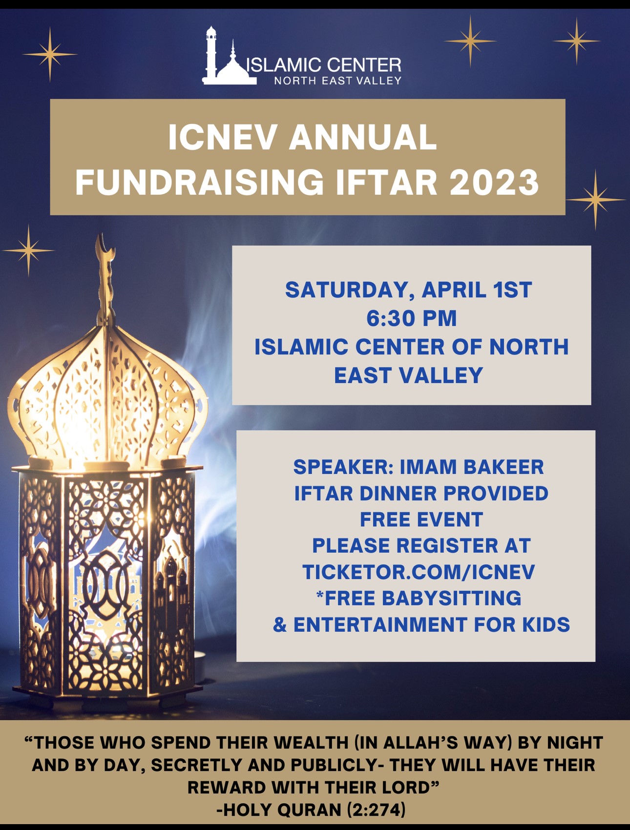 ICNEV Ramadan Fundraiser 2023  on Apr 01, 18:30@ICNEV - Buy tickets and Get information on Islamic Center of the North East Valley icnev