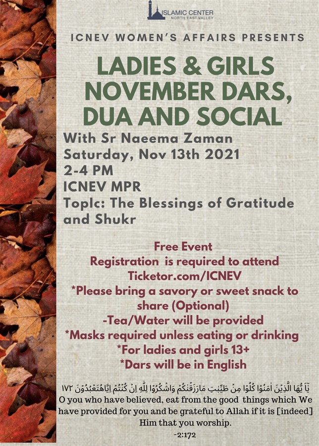 November Ladies & Girls- Dars, Dua and Social
