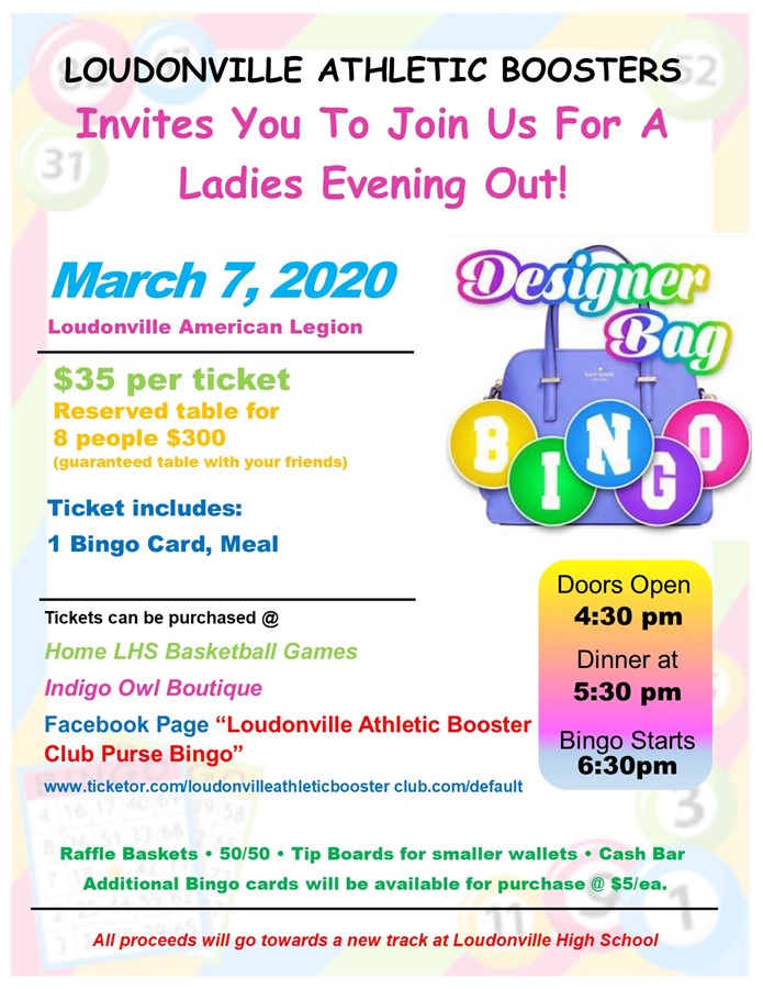Get Information and buy tickets to Purse Bingo Loudonville Athletic Booster Club Fundraiser on Loudonvile Athletic Booster Club