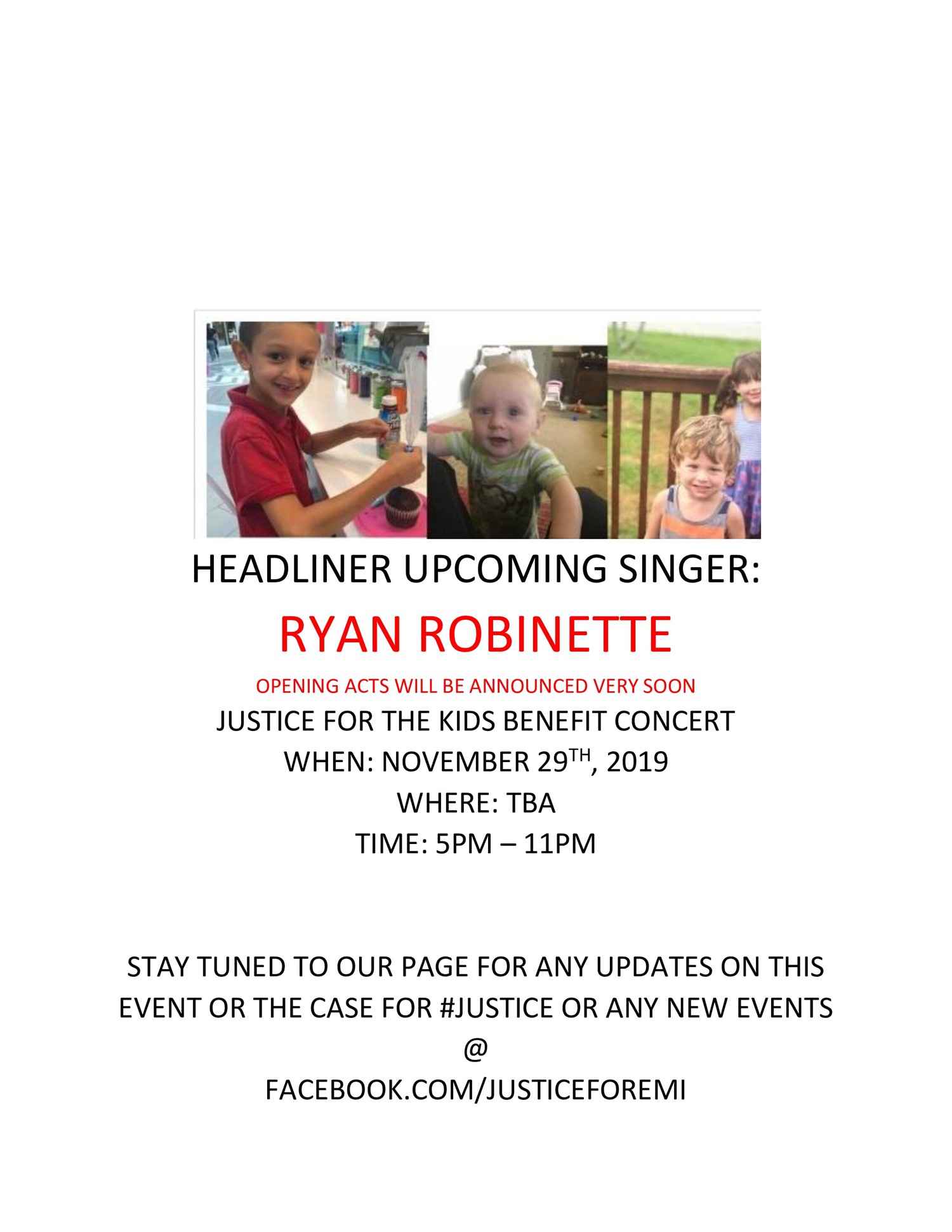 Ryan Robinette Live In Concert benifiting #Justiceforthekids image