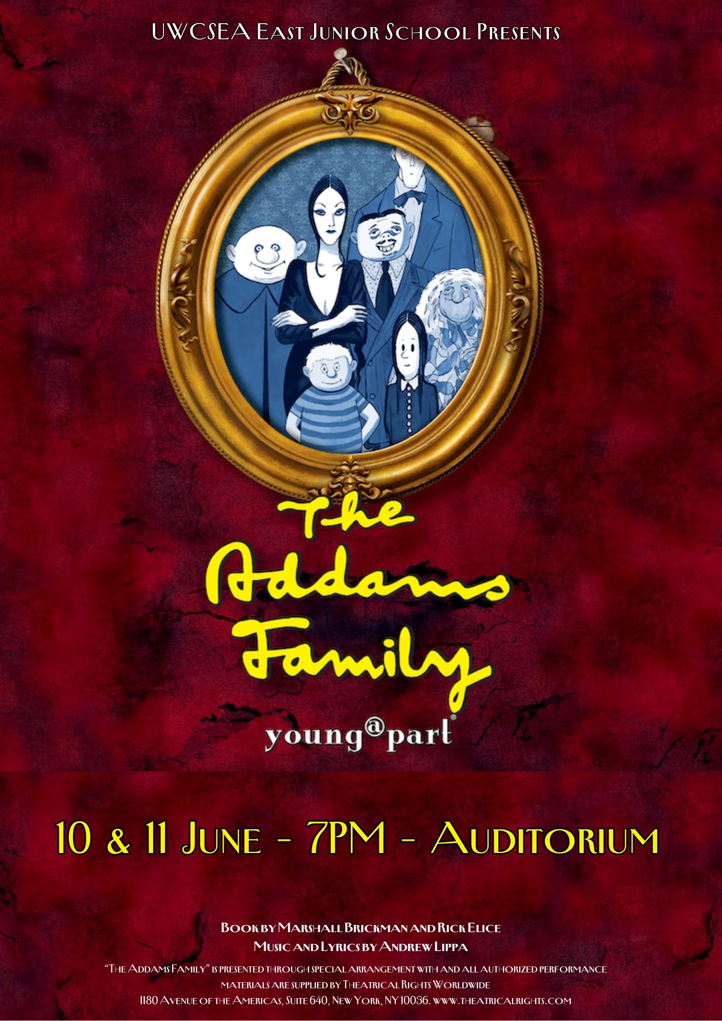 The Addams Family (Show 1) JS Musical (PG00000013-2023/24) on Jun 10, 19:00@UWCSEA East Auditorium - Pick a seat, Buy tickets and Get information on UWCSEA Ticket Hub uwcsea