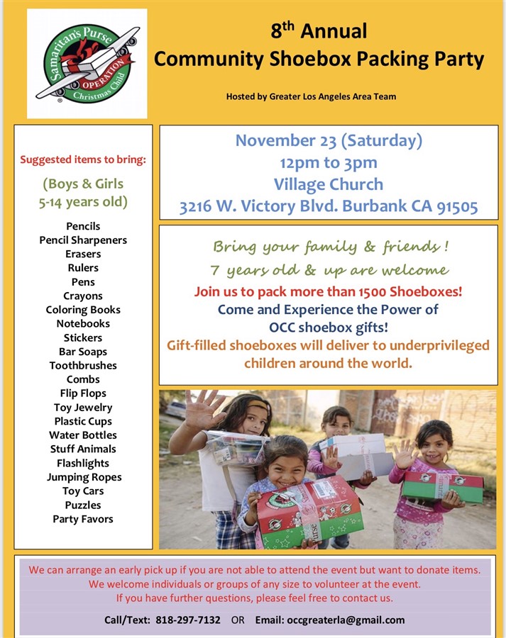 8th Annual Thanksgiving Community Shoebox Packing Party