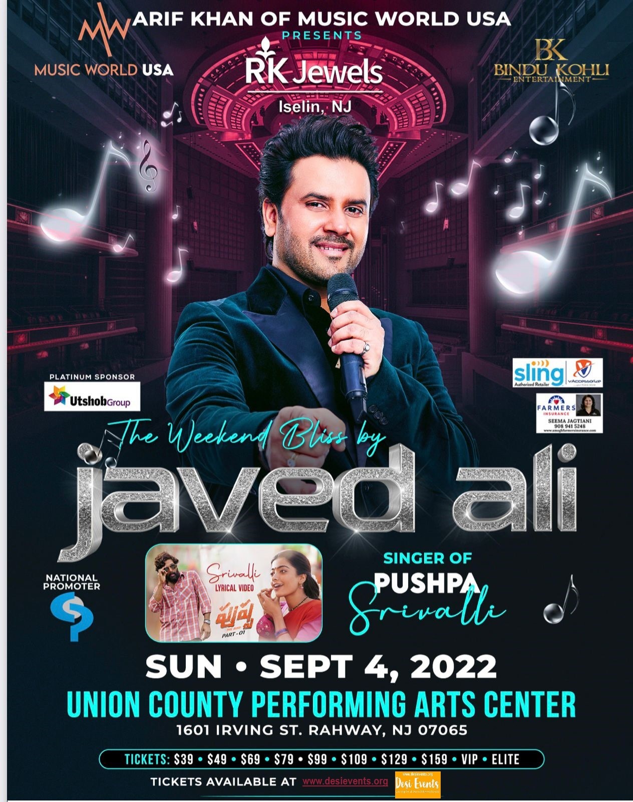 Javed Ali Live Concert Union County Center NJ 2022 August, 5, 2022 AT UNION COUNTY PERFORMING ART CENTER 1601 IRVING ST. RA on Aug 05, 19:00@Union county center - Buy tickets and Get information on Desi Events desievents.org