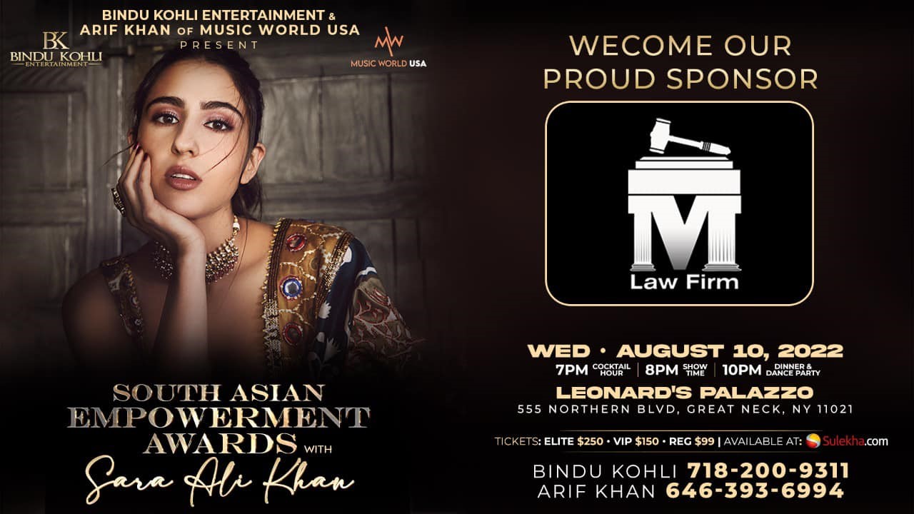 Sara Ali Khan Live Meet & Greet On Wednesday, August, 10th at Leonard's Plazzo, Great Neck, NY South Asian Empowerment Awards with Sara Ali Khan on Aug 10, 20:00@Leonard's Palazzo - Buy tickets and Get information on Desi Events desievents.org