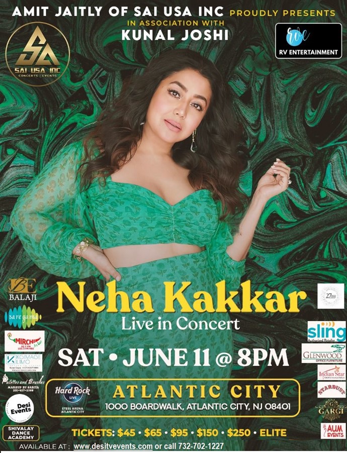 Get Information and buy tickets to Neha Kakkar - Live in Concert Sat • Jun 11 • 8:00 PM Hard Rock Live at Etess Arena, Atlantic City, NJ on Desi Events