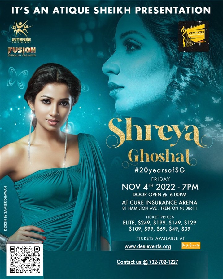 Get Information and buy tickets to Shreya Ghoshal Live In Concert November 4 2022 Cure Arena Trenton NJ  on Desi Events