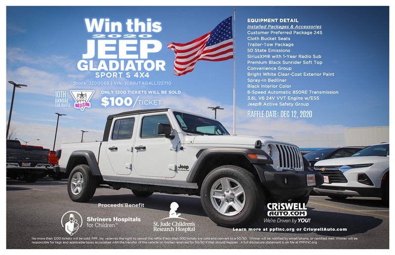 PPF, Inc 10th Annual CriswellAuto Jeep Gladiator Raffle