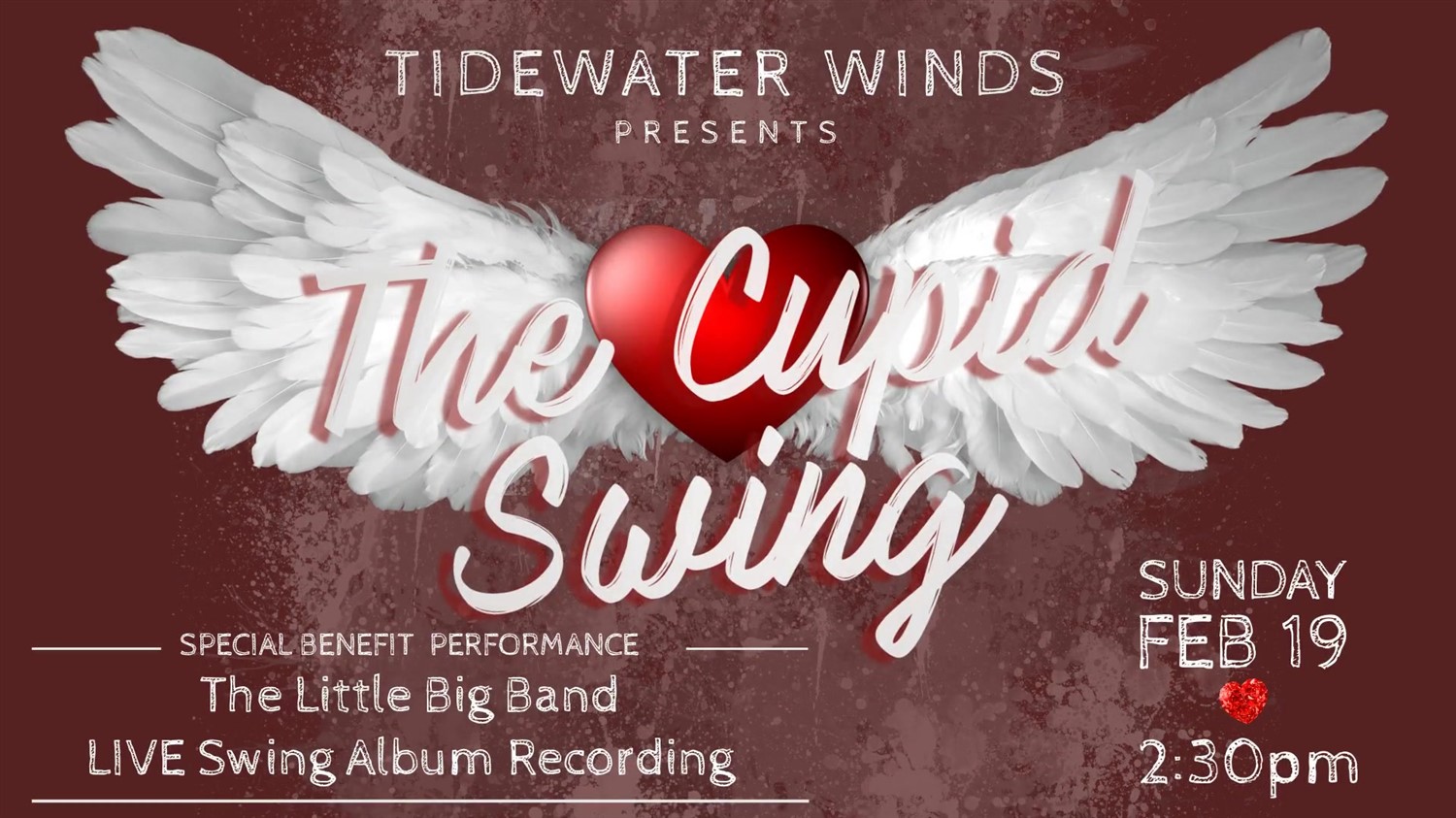The Cupid Swing TIDEWATER WINDS CONCERT on feb. 19, 14:30@FFX Theatre - Elegir asientoCompra entradas y obtén información enFamily Fun Xperience tickets.ffxshow.org