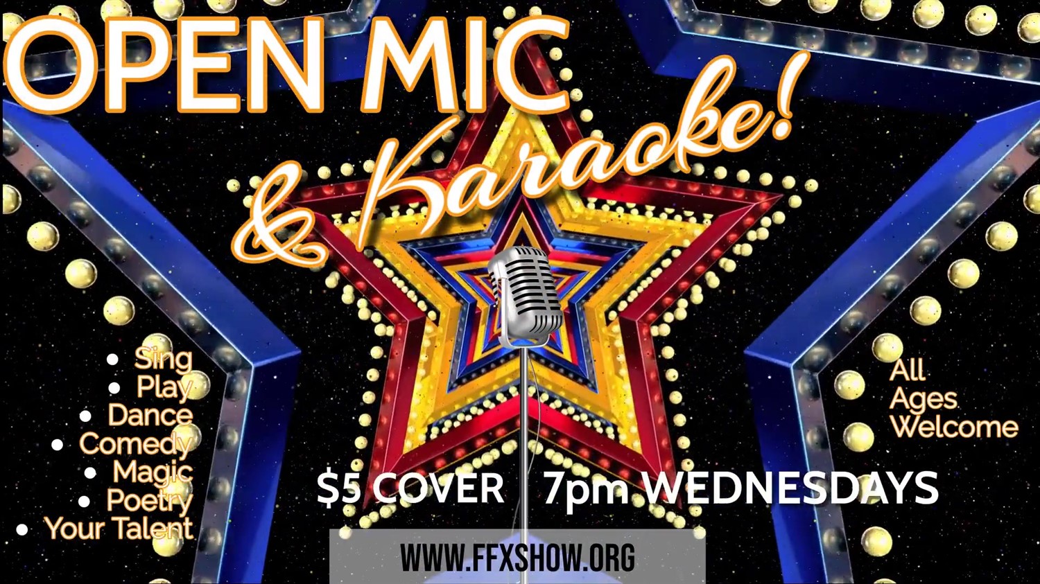 KARAOKE & OPEN MIC NIGHT Come and share your talents on the FFX Stage! on Jun 16, 00:00@FFX Theatre - Buy tickets and Get information on Family Fun Xperience tickets.ffxshow.org