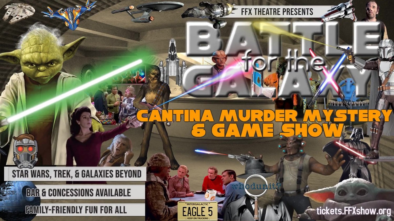 Obtenez des informations, choisissez un siège et achetez des billets pourWhoDunIt? CANTINA FAR FAR AWAY Murder Mystery + Sci Fi Game Show on nov. 15, 19:00 @FFX Theatre