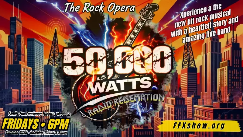 Get Information and buy tickets to 50,000 Watts: Radio Redemption The Rock Musical - Dinner & A Show on Family Fun Xperience