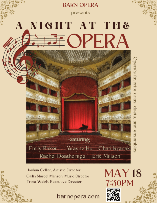 Get Information and buy tickets to A Night at the Opera Opera’s favorite Arias, Duets, and Ensembles in concert on BARN OPERA