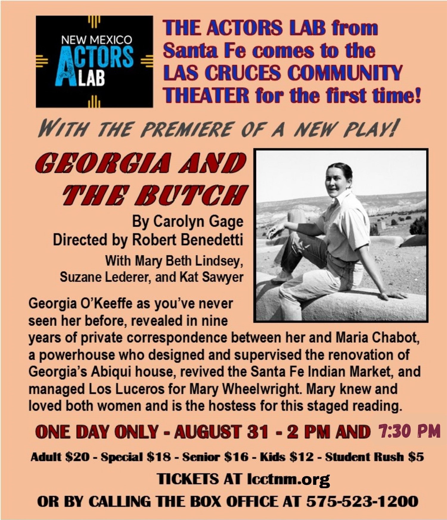 Georgia and the Butch  on Sep 02, 00:00@LCCT-3.0 - Pick a seat, Buy tickets and Get information on Las Cruces Community Theatre lcct