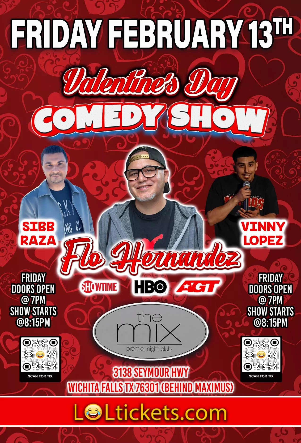 Get information & buy tickets toWICHITA FALLS TX. | Friday Valentine's Comedy Show Witchita Falls on Feb 13, 20:15 @THE MIX | LOLTICKETS COM | loltickets.com