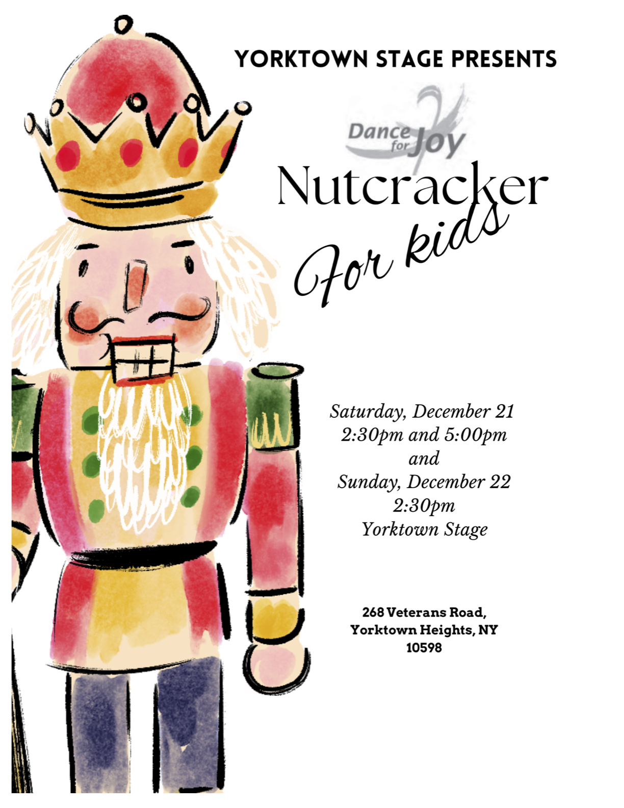 Get information, pick a seat & buy tickets to Dance For Joy's Nutcracker For Kids  on Dec 24, 00:00 @Yorktown Stage 2023 | Yorktown Stage