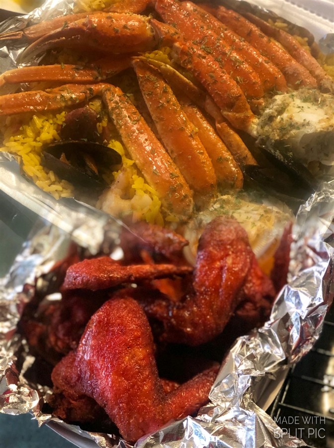 Seafood Rice And Red Wings