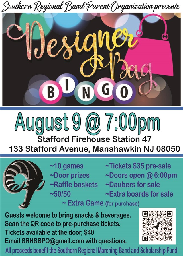 Get Information and buy tickets to Designer Bag Bingo Presented by Southern Regional Band Parent Organization on Southern Regional