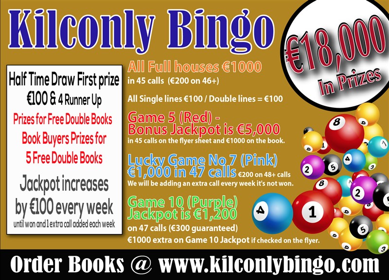 Kilconly €18,000 Bingo Friday 11th February 2022