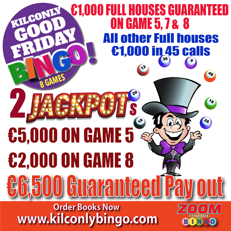 Get Information and buy tickets to Good Friday 29th March Kilconly Zoom Bingo on kilconlybingo com