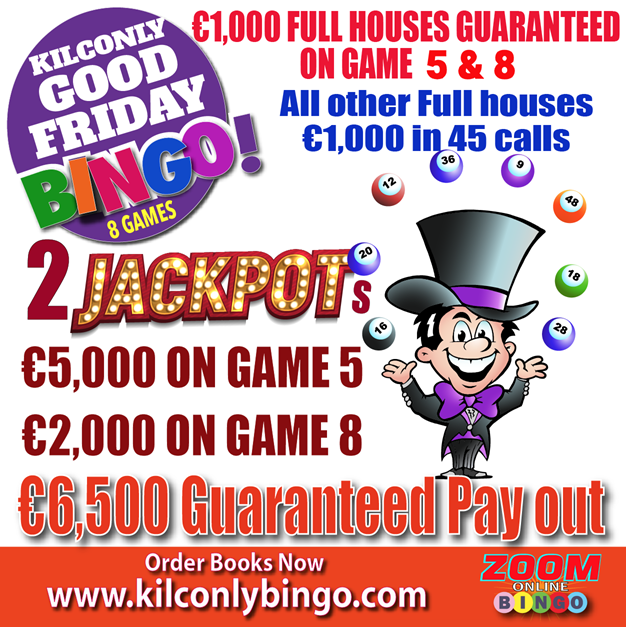 Get Information and buy tickets to Good Friday 18th April Kilconly Zoom Bingo on kilconlybingo com