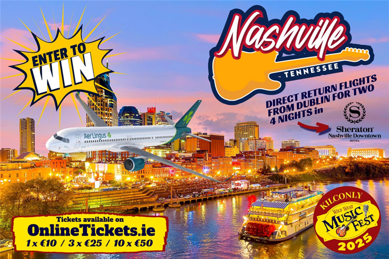 Get Information and buy tickets to Win a Trip for 2 to Nashville Live Raffle 10th May on kilconlybingo com