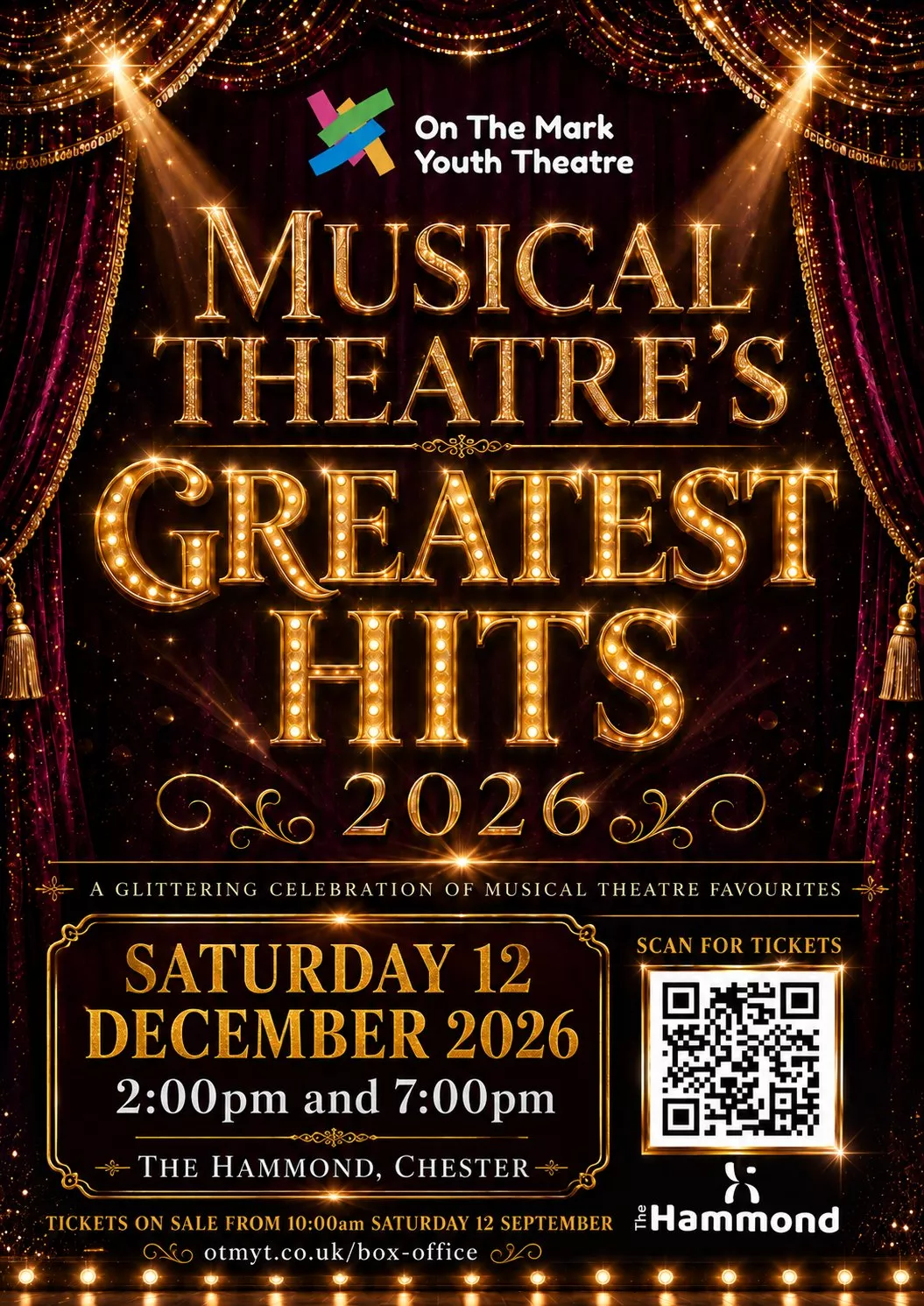 Get information, pick a seat & buy tickets toMusical Theatre's Greatest Hits On The Mark Youth Theatre on Dec 12, 19:00 @The Hammond - Main Theatre - Extra Row