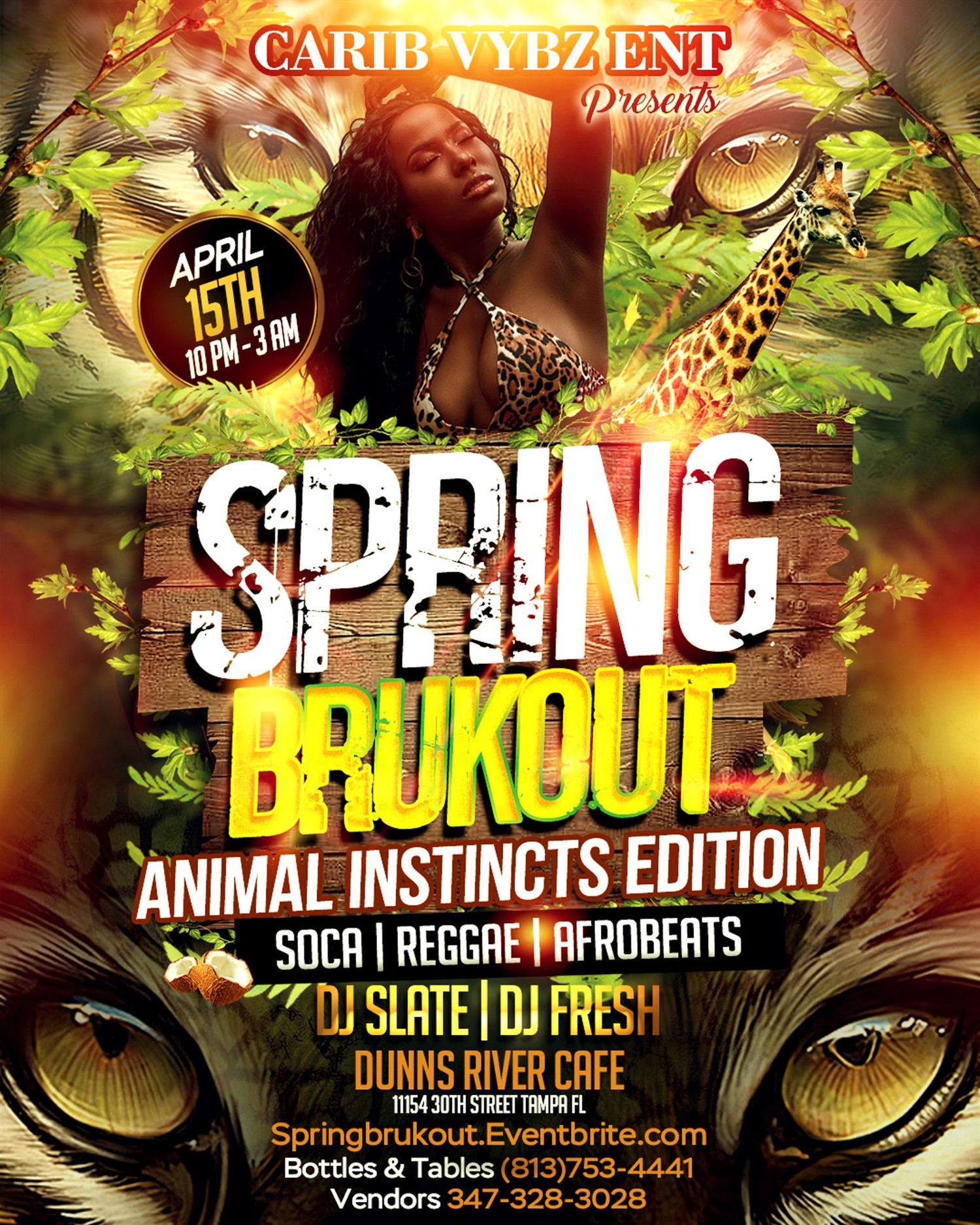 Spring Brukout Animal Instincts Edition on Apr 15, 22:00@Dunns River Island Cafe - Buy tickets and Get information on www.fetefinders.com tickets.fetefinders.com
