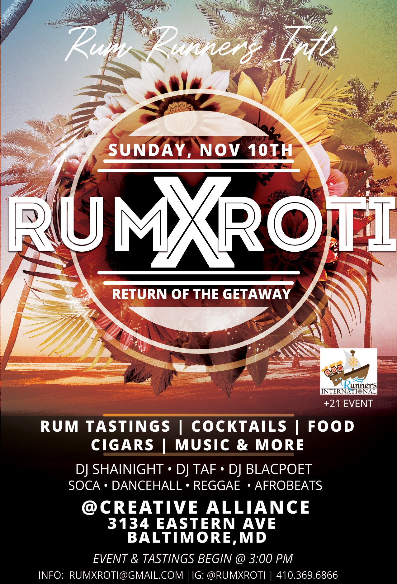 Get information & buy tickets to Rum X Roti V: Return of the Getaway  on Nov 10, 15:00 @Creative Alliance | www.fetefinders.com | tickets.fetefinders.com