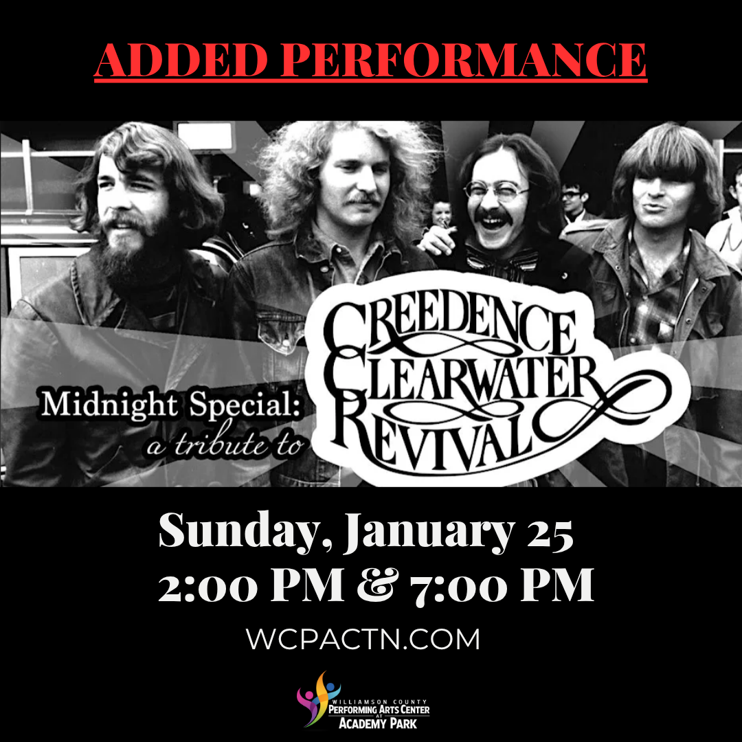 Get information, pick a seat & buy tickets toMidnight Special: A Tribute to Creedence Clearwater Revival  on Jan 25, 19:00 @Williamson County Performing Arts Center