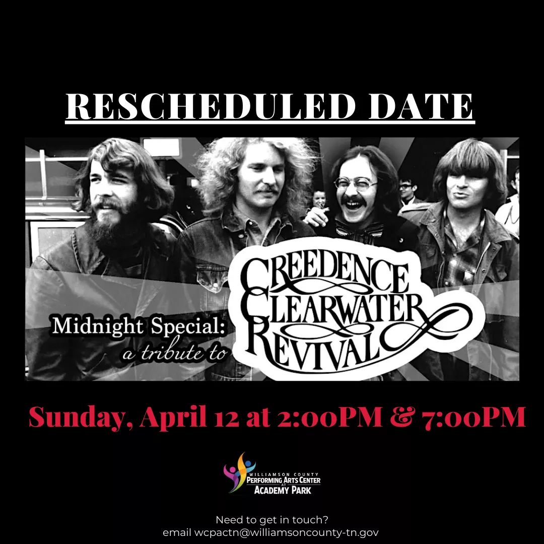 Obtenga información, elija un asiento y compre entradas para Midnight Special: A Tribute to Creedence Clearwater Revival  on Apr 14, 00:00 @Williamson County Performing Arts Center